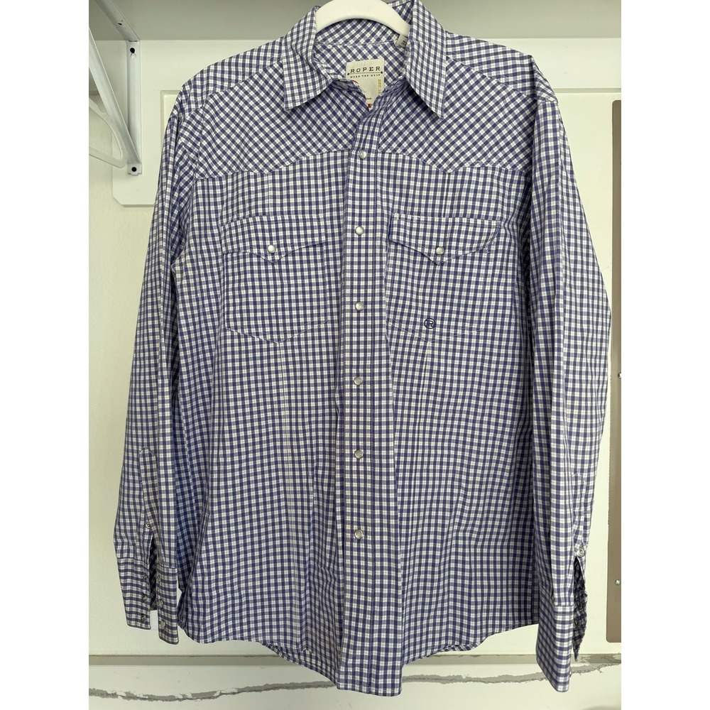 Roper Men's Pearl Snap Button Down Purple‎ Plaid Size Medium